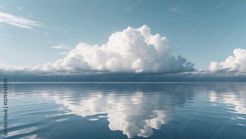 Obraz premium Tranquil Sky and Water Landscape with Reflective Clouds and Clear Blue Copy Space for Inspirational Text or Messages