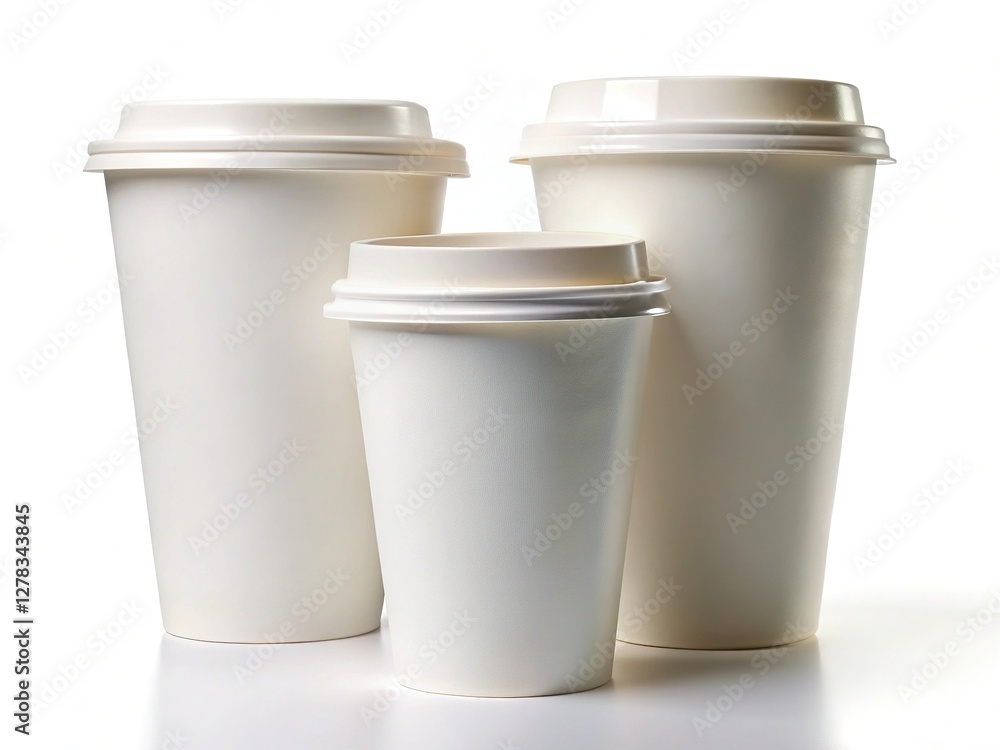 Blank White Takeaway Coffee Cups Mockup Template Isolated on White Background - Perfect for Branding & Design Blank White Takeaway Coffee Cups Mockup Template Isolated on White Background - Perfect for Branding & Design