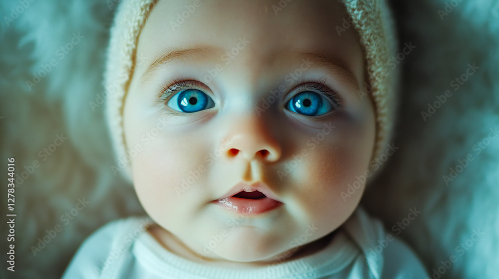 A soft, muted tone portrait of a 5-month-old baby with striking blue eyes, perfect for banners and baby-related content. Ideal for banner /design use in lifestyle, parenting, and portrait photography A soft, muted tone portrait of a 5-month-old baby with striking blue eyes, perfect for banners and baby-related content. Ideal for banner /design use in lifestyle, parenting, and portrait photography