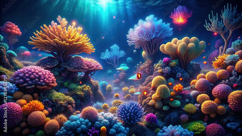 Deep Sea Coral Reef: Bioluminescent Wonders in Dark Blue Waters Deep Sea Coral Reef: Bioluminescent Wonders in Dark Blue Waters