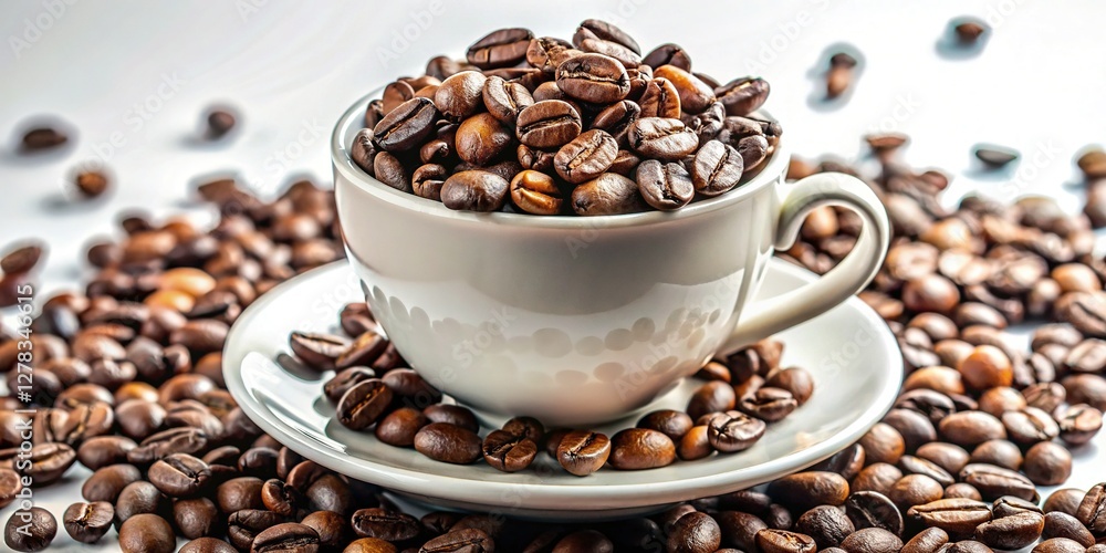 Fototapeta premium Freshly Roasted Coffee Beans in Espresso Cup - Aromatic Morning Brew