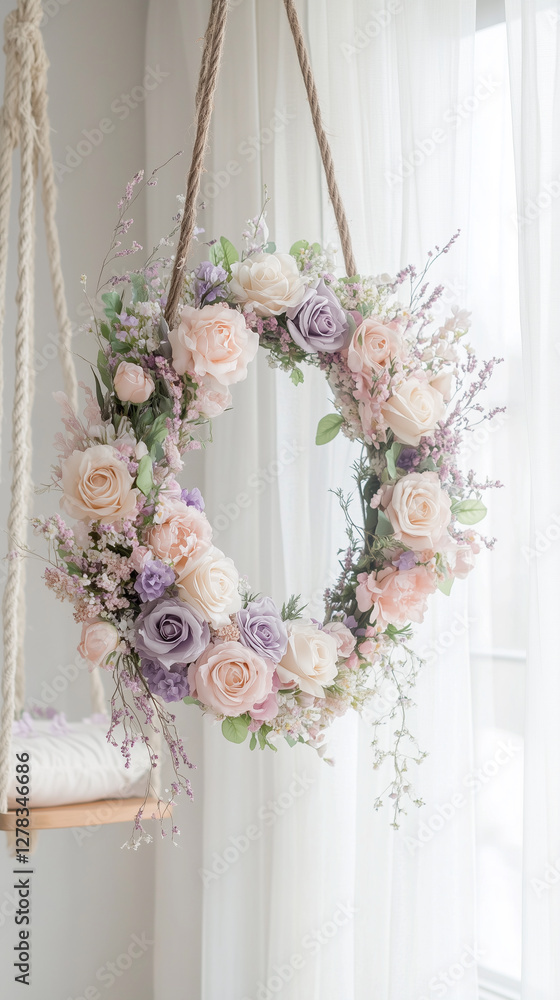 Wreath of flowers hanging from a rope Wreath of flowers hanging from a rope