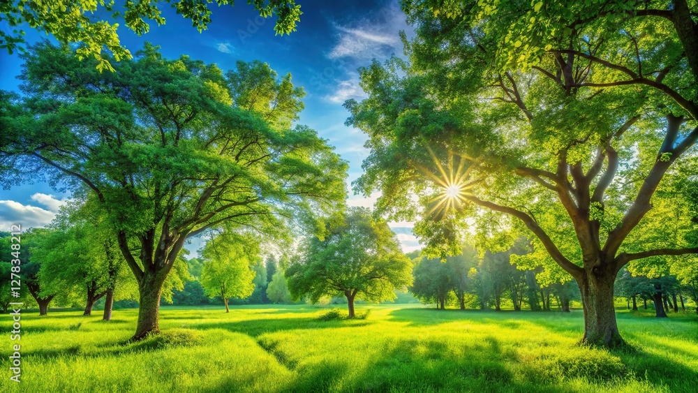 Lush Green Landscape, Vibrant Blue Sky - Perfect Nature Background Lush Green Landscape, Vibrant Blue Sky - Perfect Nature Background