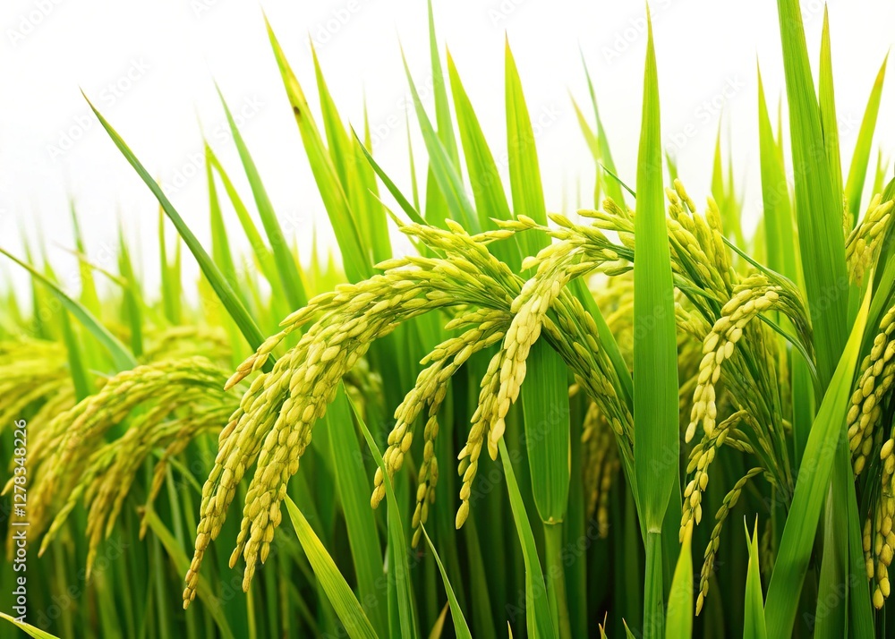 Lush Green Rice Plants Isolated on White Background - Stock Photo Lush Green Rice Plants Isolated on White Background - Stock Photo