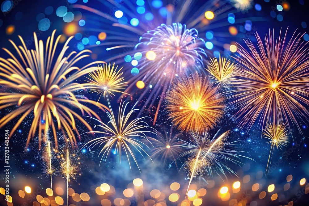 Naklejka premium Midnight Blue Fireworks: Minimalist New Year's Eve Macro Photography