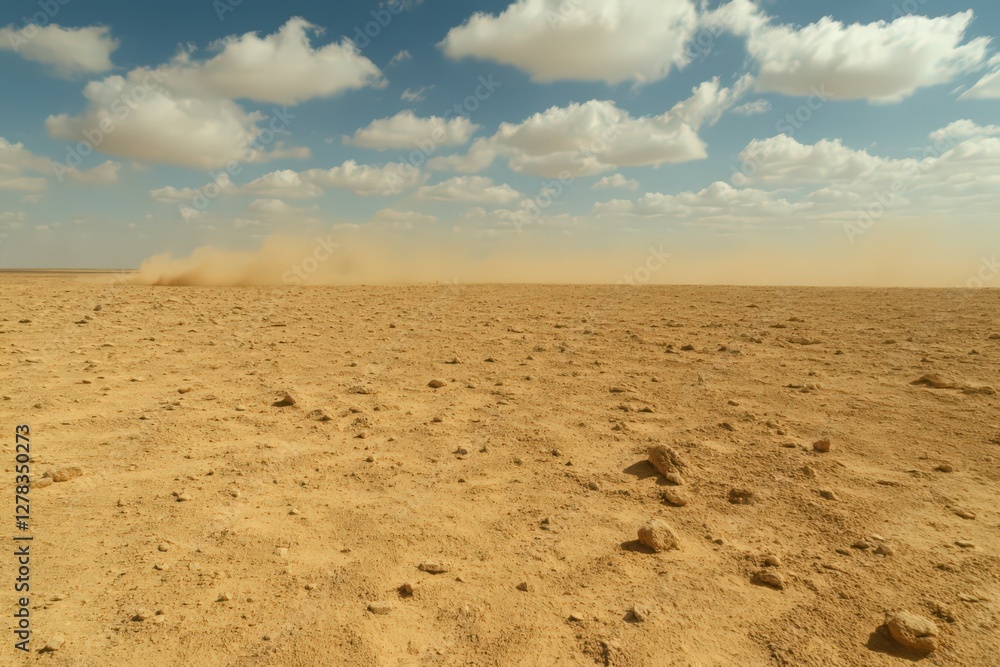 Arid Desert Landscape Under Partly Cloudy Sky Arid Desert Landscape Under Partly Cloudy Sky