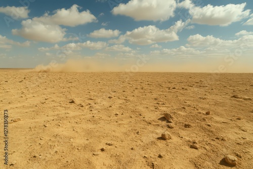 Fototapeta Naklejka Na Ścianę i Meble -  Arid Desert Landscape Under Partly Cloudy Sky