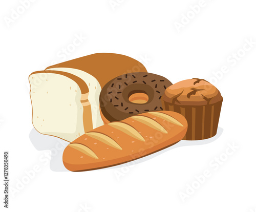 Fresh bread isolated on white stock illustration