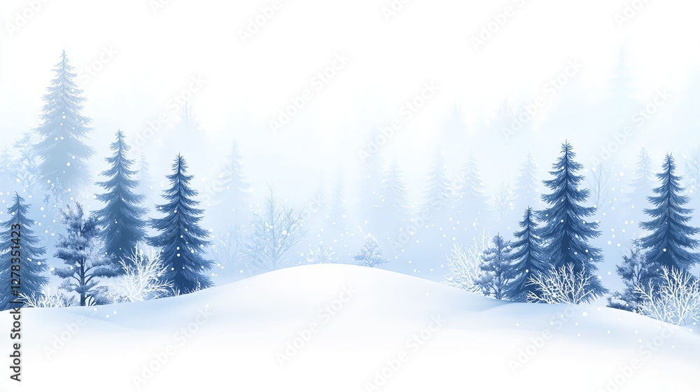 Serene winter landscape with snowy pines and frosty atmosphere Serene winter landscape with snowy pines and frosty atmosphere