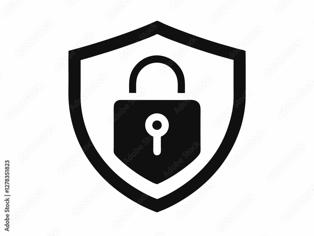 Shield security with lock symbol. Protection, safety, password security vector icon illustration. Firewall access privacy sign. Lock security icon Shield security with lock symbol. Protection, safety, password security vector icon illustration. Firewall access privacy sign. Lock security icon
