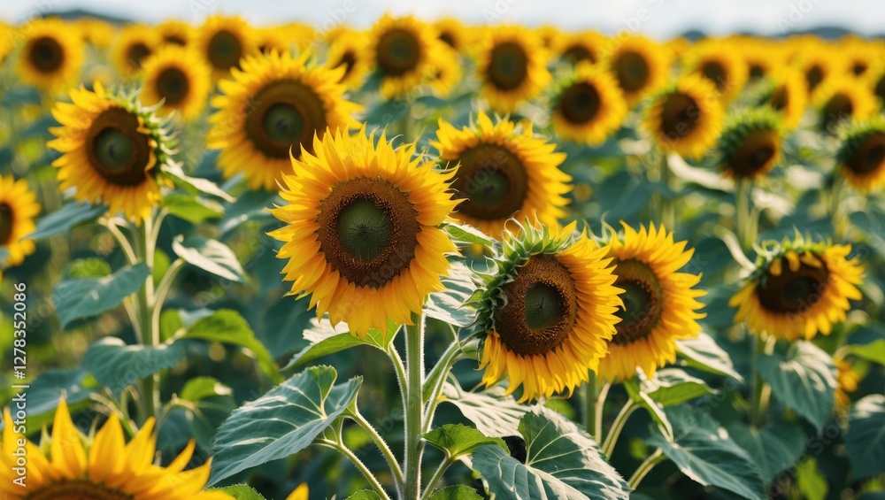 Vibrant Sunflower Field in Full Bloom Under Sunny Skies Showcasing Natural Beauty and Agricultural Splendor. Vibrant Sunflower Field in Full Bloom Under Sunny Skies Showcasing Natural Beauty and Agricultural Splendor.