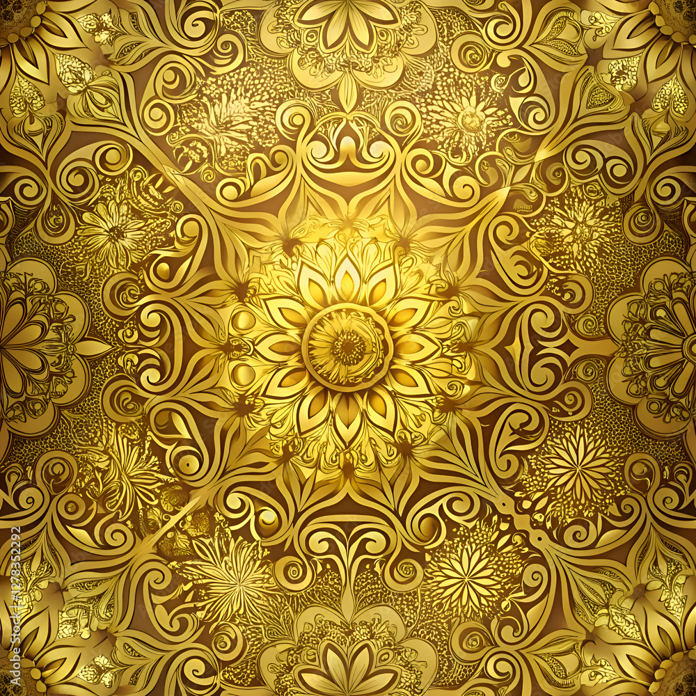 Golden Floral Pattern. Seamless Ornamental Background Design Golden Floral Pattern. Seamless Ornamental Background Design