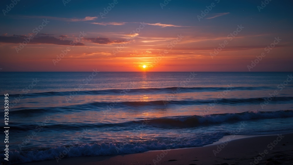 Tranquil Sunset Over Serene Ocean Waves With Colorful Sky Reflections at Dusk Tranquil Sunset Over Serene Ocean Waves With Colorful Sky Reflections at Dusk