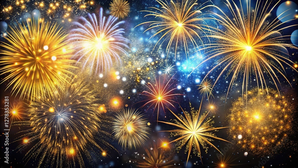 Sparkling New Year Fireworks Background: Festive Glitter Celebration