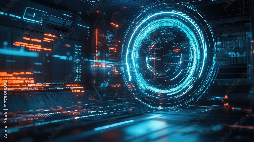 Cyber defense concept with a futuristic blue digital shield protecting a computer from attacks. Cyber defense concept with a futuristic blue digital shield protecting a computer from attacks.