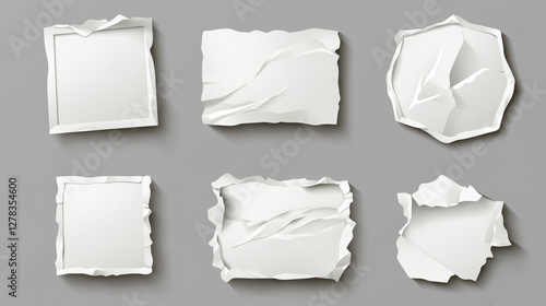 Wallpaper Mural White glued stickers, crumpled paper patches mockup. Blank shrunken labels of square shapes with rounded corners, wrinkled emblems with curve edges, ui or gui elements, buttons Realistic 3d vector set Torontodigital.ca