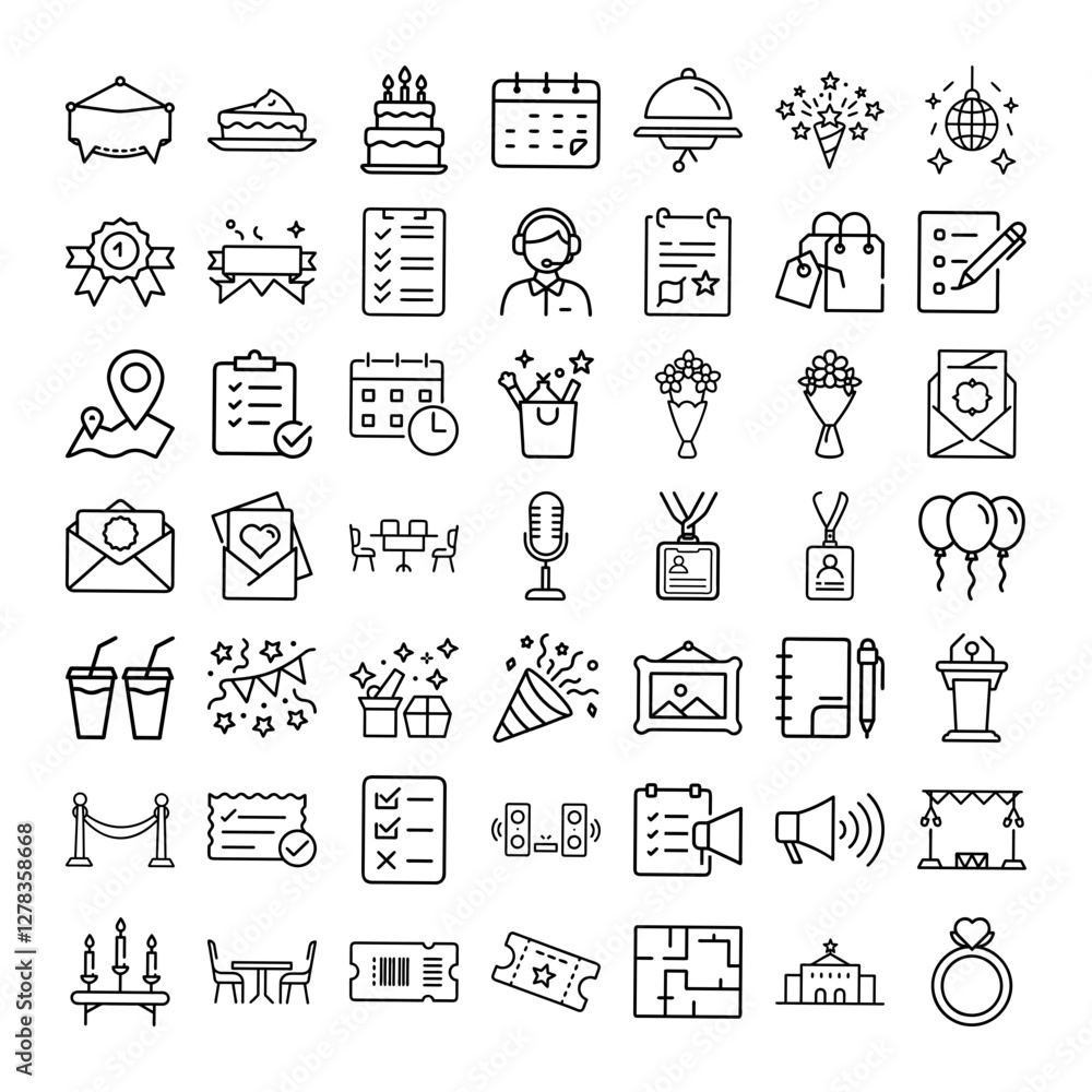 Fototapeta premium Event Planning Icons Checklist, Calendar, Venue, Party, Celebration