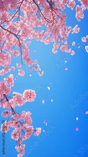 Pink cherry blossom sakura in spring with breeze., empty copy space, 4k