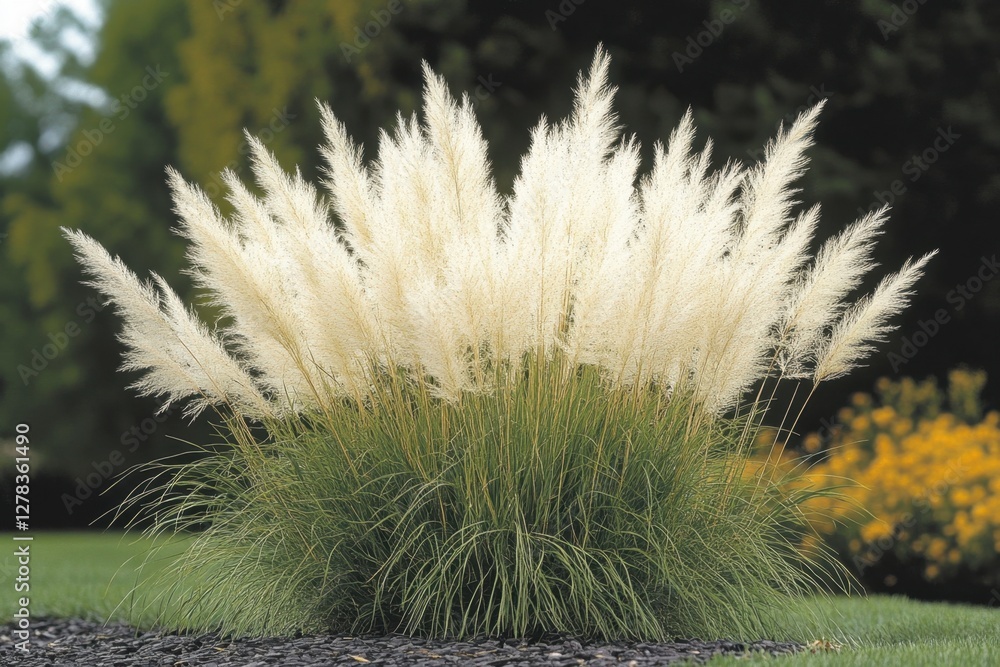 Pampas grass in lush garden landscape