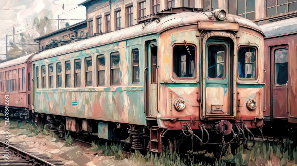 impressionistic painterly style loose painting of train on the railway station impressionistic painterly style loose painting of train on the railway station