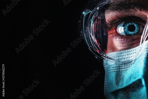 Eye protection close-up with safety goggles mask