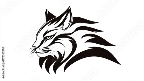 Wallpaper Mural Lynx head silhouette, black and white tribal style animal illustration, vector graphic lynx. Torontodigital.ca