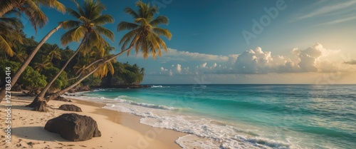 Wallpaper Mural Tropical Paradise with Palm Trees and Serene Waves on Indian Ocean Beach at Sunset Torontodigital.ca