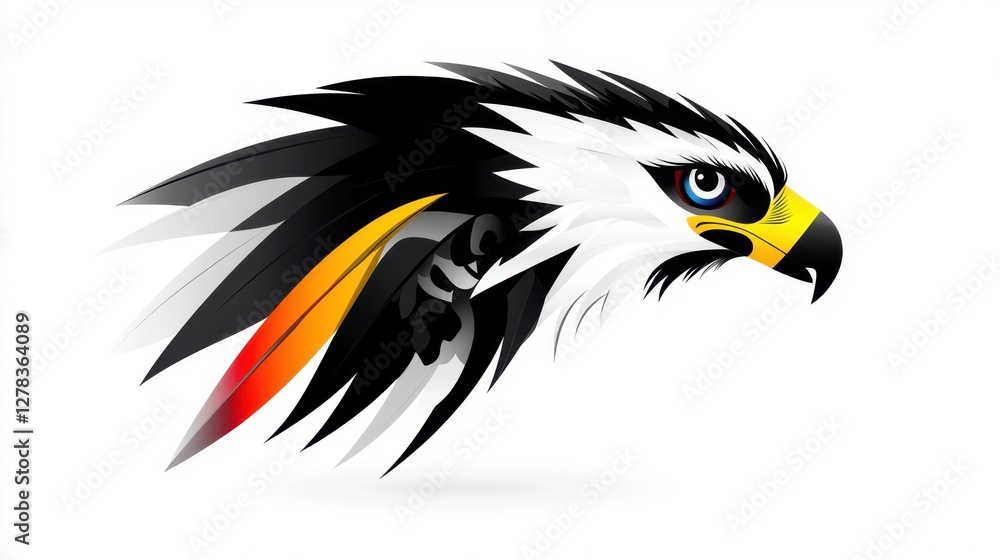 Fototapeta premium Hawk head silhouette, black and white tribal style animal illustration, vector graphic hawk.