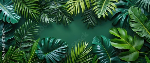 Tropical Green Leaf Background with Lush Foliage Texture for Nature and Eco-friendly Themes