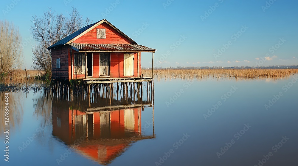 Rustic Red House Flooded Bayou Rustic Red House Flooded Bayou