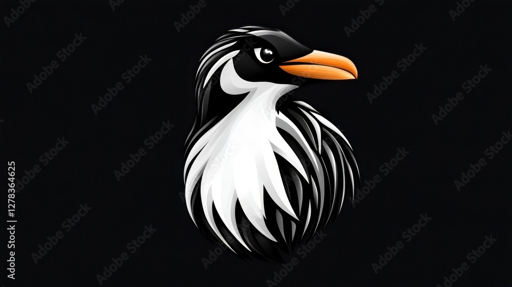 Obraz premium Penguin head silhouette, black and white tribal style animal illustration, vector graphic penguin.