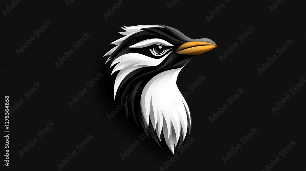Fototapeta premium Penguin head silhouette, black and white tribal style animal illustration, vector graphic penguin.
