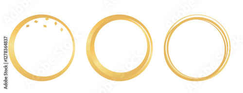 Set of gold circle ring signs isolated on white background vector.