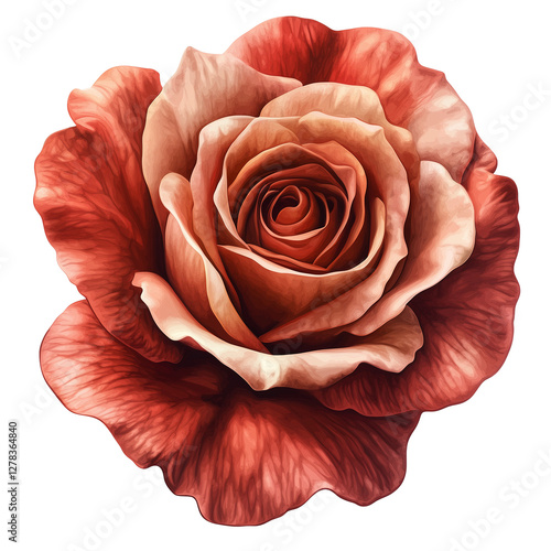Realistic Digital Rose: A Beautifully Shaded Bloom Isolated on Transparent Background