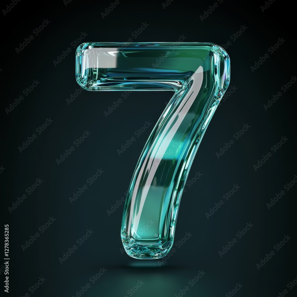 Beautiful glass number seven with a transparent design and vivid color Beautiful glass number seven with a transparent design and vivid color