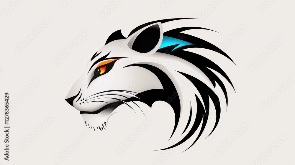 Obraz premium Lioness head silhouette, black and white tribal style animal illustration, vector graphic lioness.