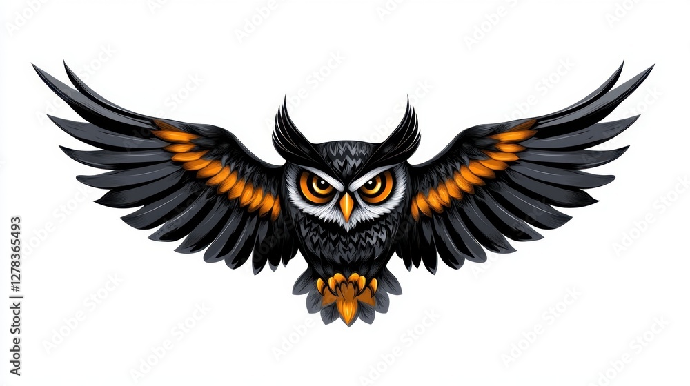 Obraz premium Owl head silhouette, black and white tribal style animal illustration, vector graphic owl.