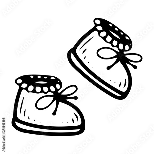 Booties for newborn baby. Hand drawn doodle. Boots. Little child's shoes. Childhood. Vector line art illustration.