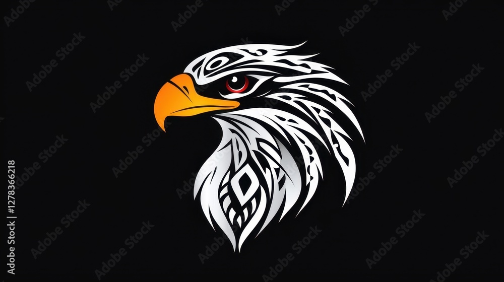 Obraz premium Eagle head silhouette, black and white tribal style animal illustration, vector graphic eagle.