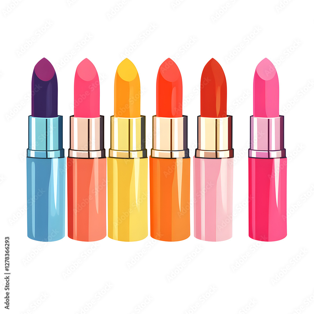 Obraz premium Flat design illustration of a set of colorful lipsticks in a row