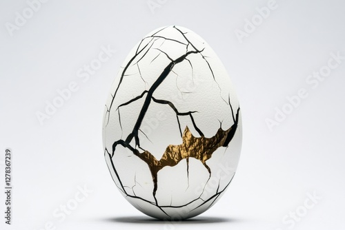 Cracked egg with gold restoration reflecting resilience art