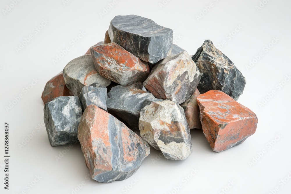 Pile of multicolored stones in a studio with white background Pile of multicolored stones in a studio with white background