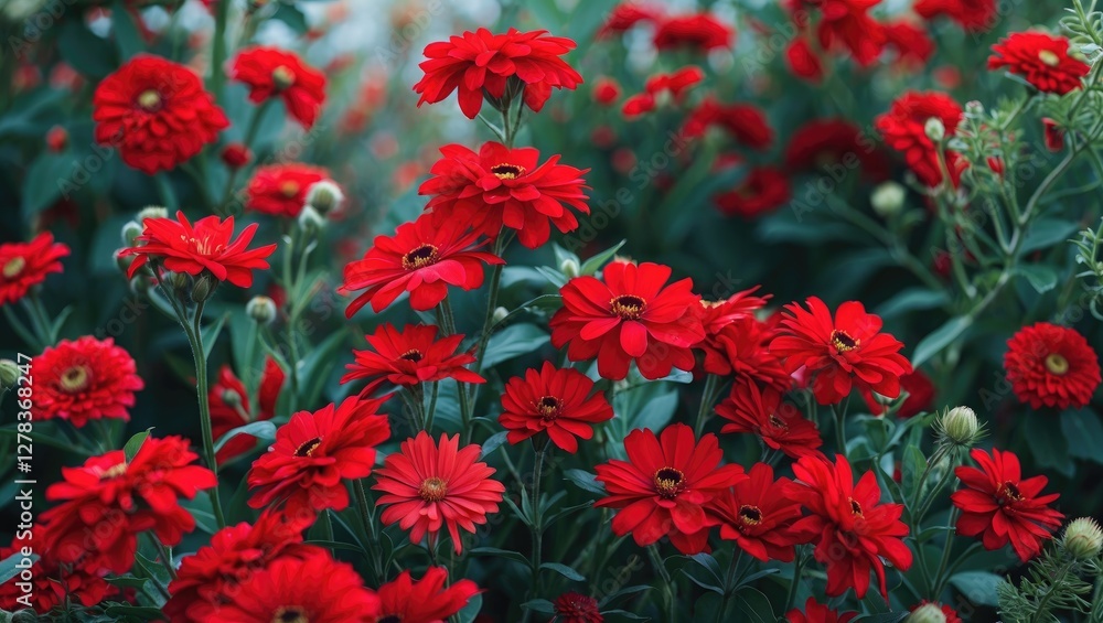 Vibrant red flowers in full bloom showcasing natural beauty and lush green foliage for garden and floral design inspiration.