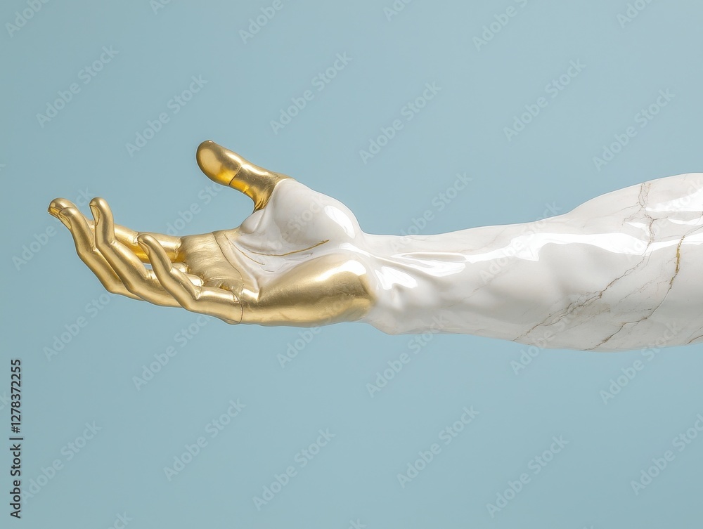 Artistic display of a golden and marble hand studio minimalistic close-up creativity Artistic display of a golden and marble hand studio minimalistic close-up creativity