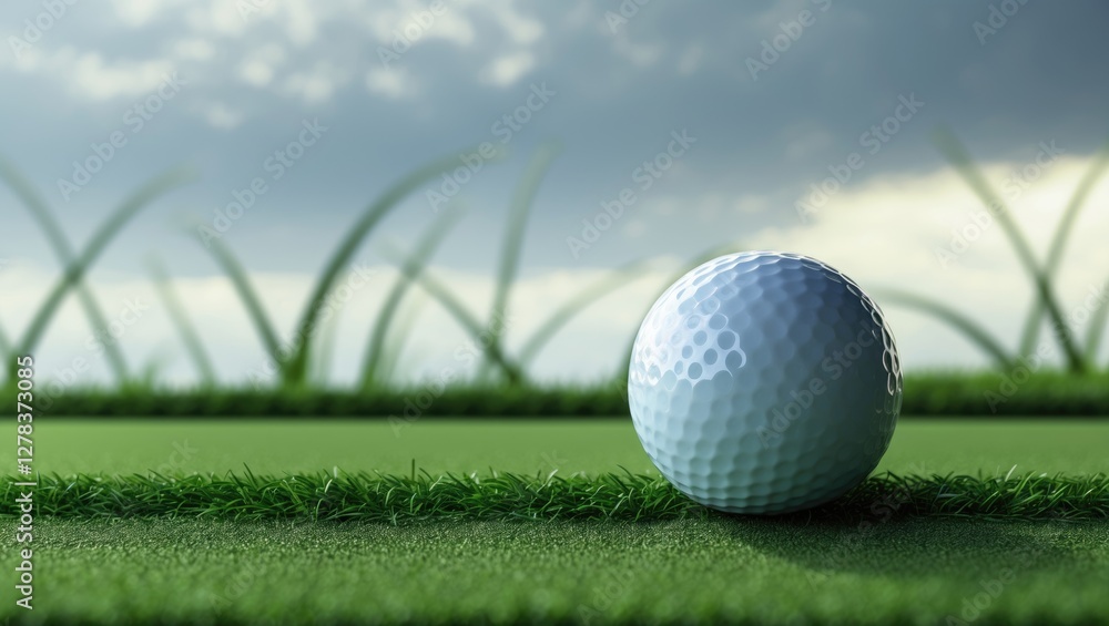 Golf Ball Resting in Grass Next to Green with Open Space for Text on Golf Course Concept of Bad Shot or Missed Opportunity Golf Ball Resting in Grass Next to Green with Open Space for Text on Golf Course Concept of Bad Shot or Missed Opportunity
