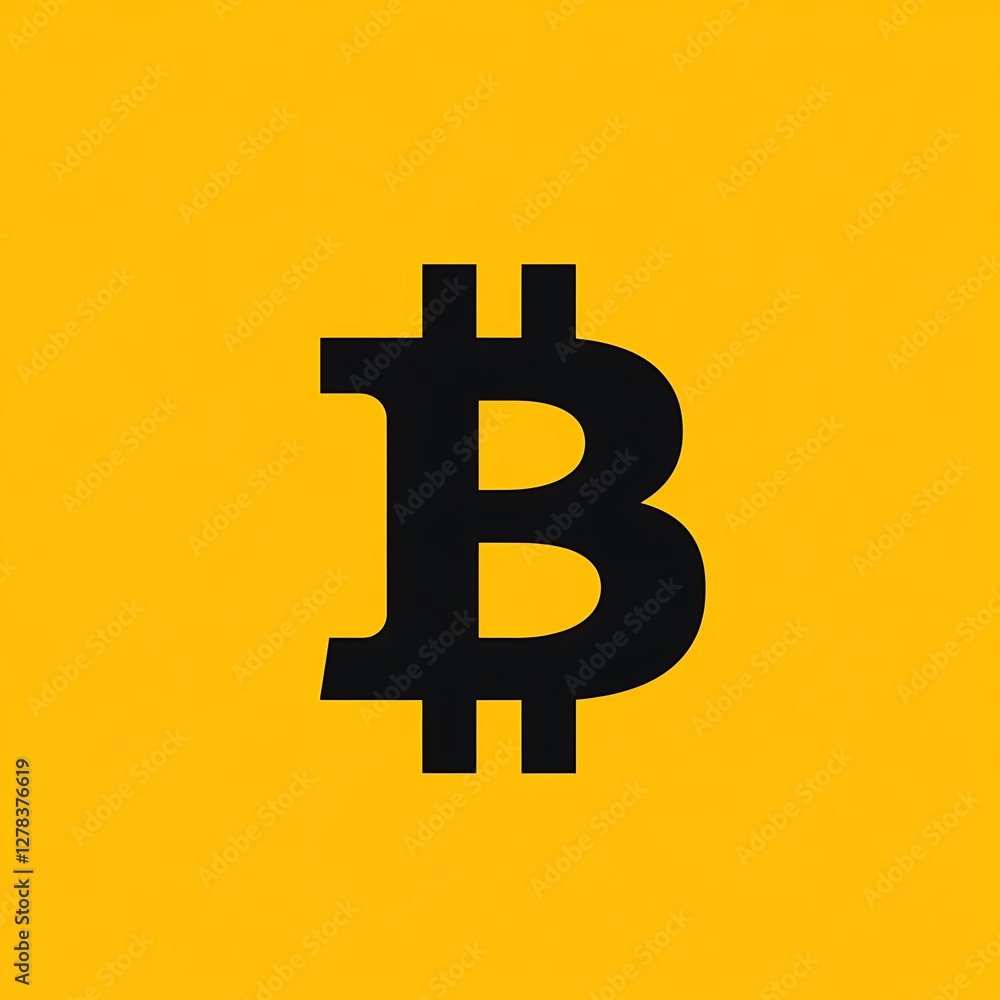Obraz premium Bitcoin symbol in black over a yellow background digital currency blockchain