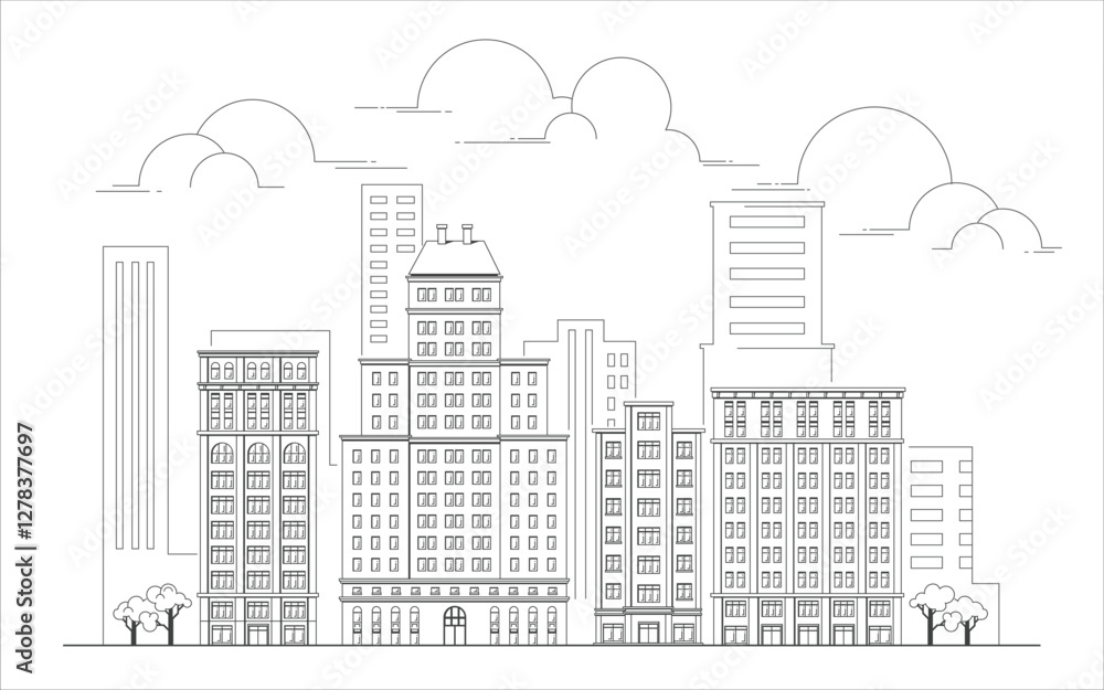 Naklejka premium Line buildings landscape design