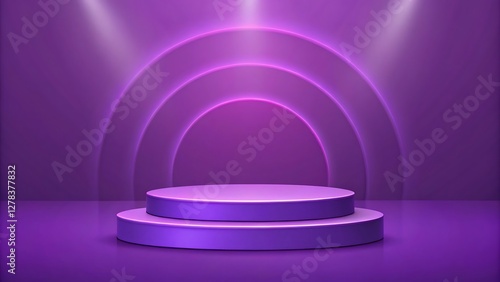 Elegant Purple Stage with Spotlight and Neon Arches, Futuristic Podium Background