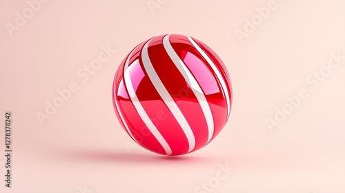 Vibrant red and white swirl ball studio setting digital art minimalist background close-up view modern design