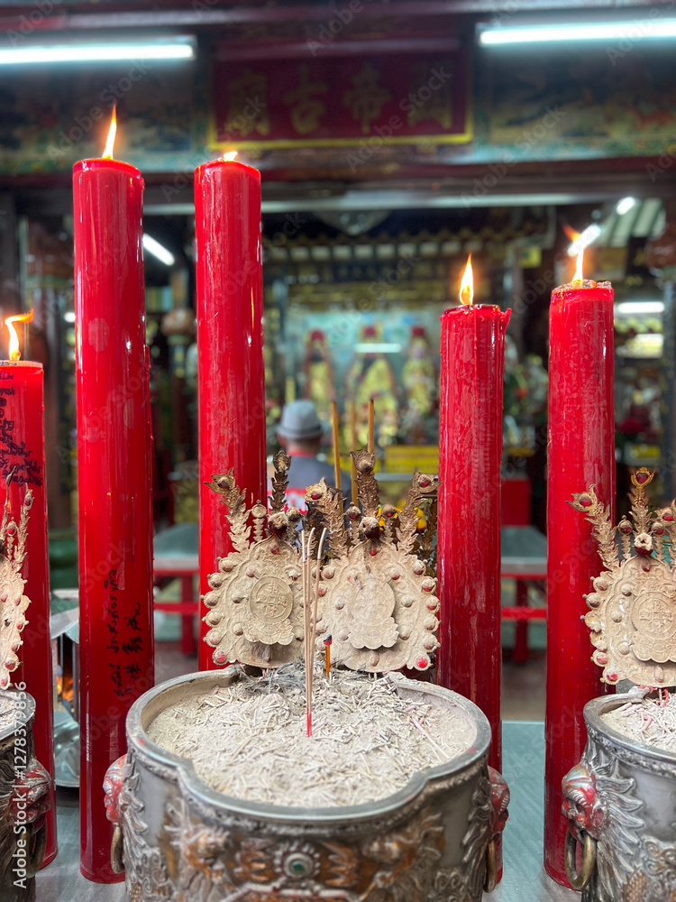Candles at Guan Yu Shrine in china town of Bangkok